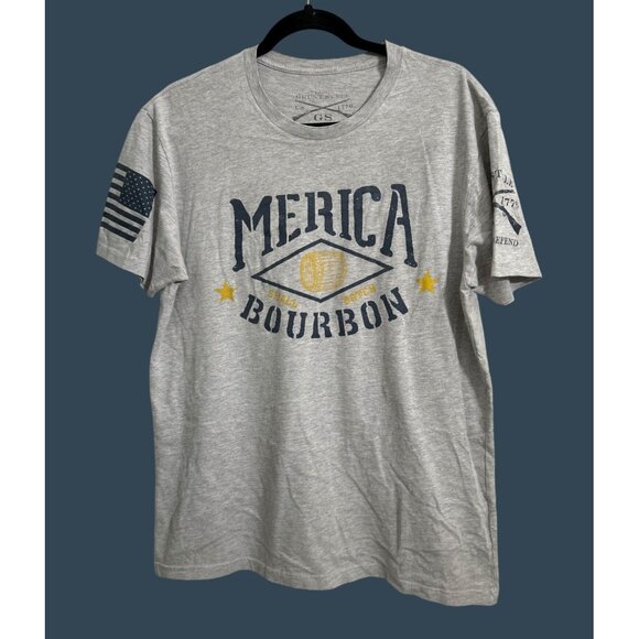 Grunt Style Merica Bourbon Graphic T-Shirt Gray Short Sleeve Crew Neck Mens L - Picture 1 of 6